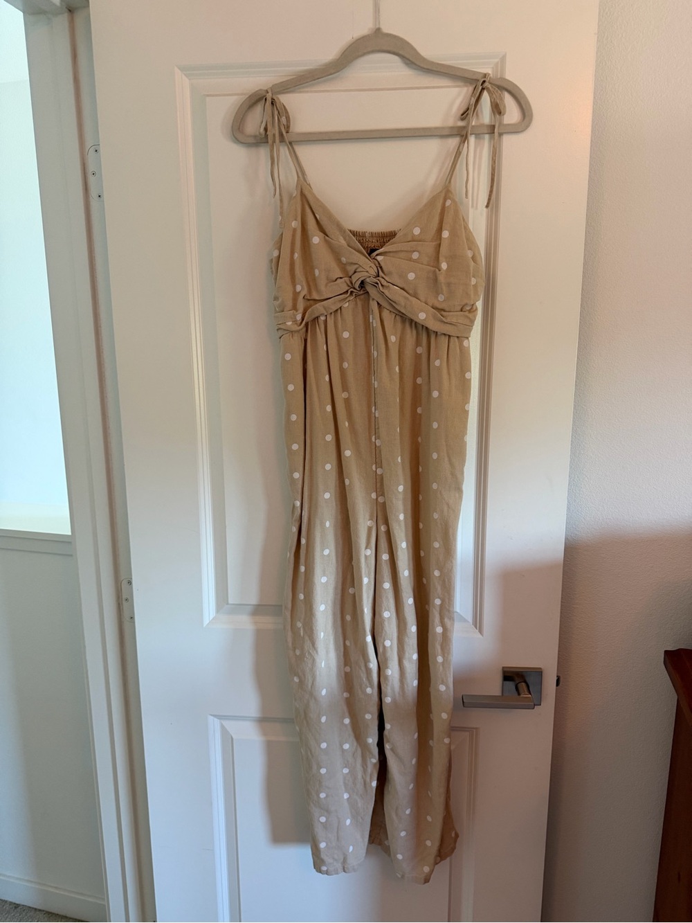 Old Navy Beige Polka Dot Tie-Front Jumpsuit